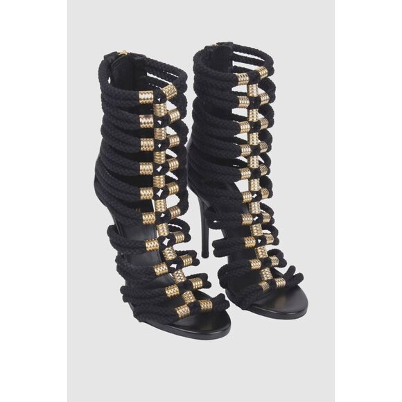 BALMAIN x H&M Sandal Boots Size 38 US 7 Womens Black Strappy Heels Pumps RARE! - Picture 11 of 12